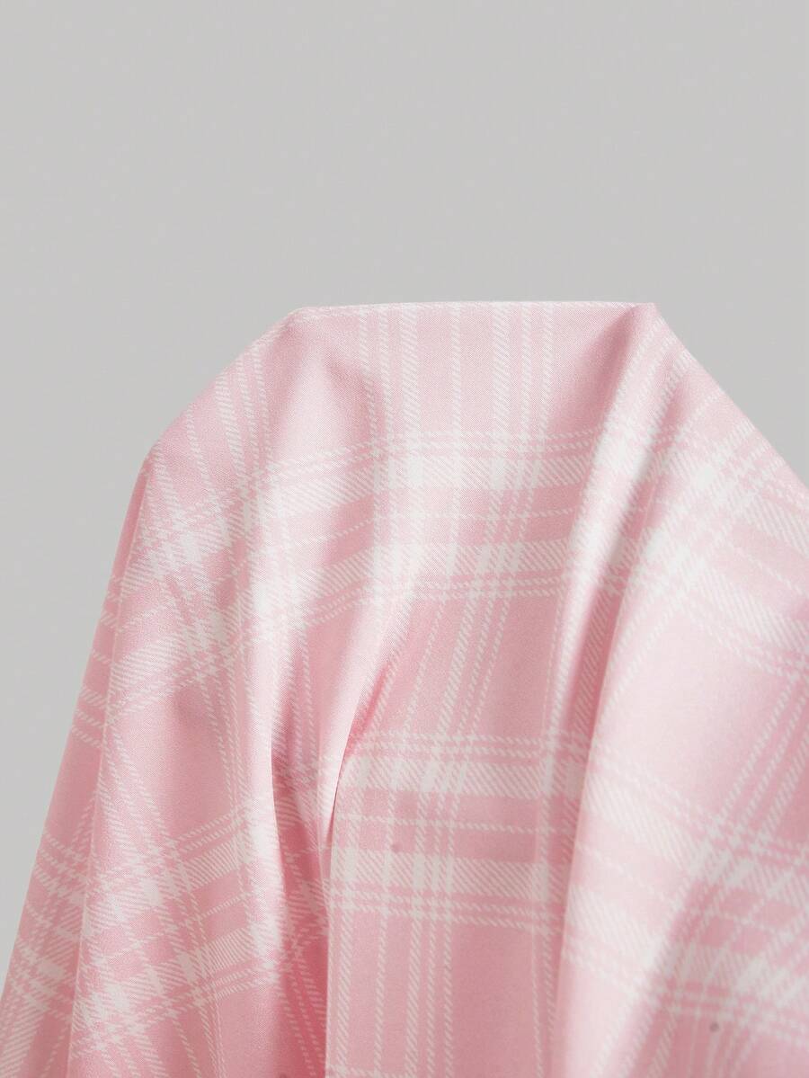 SHEIN فستان وردي أنيق بنقشة مربعات