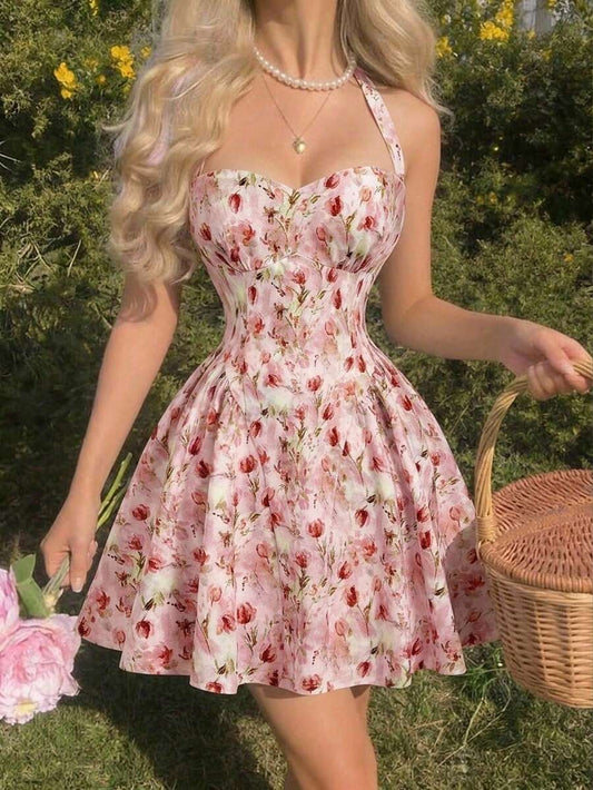 SHEIN MOD فستان بندو بطبعة زهور بتصميم بسيط وأنيق