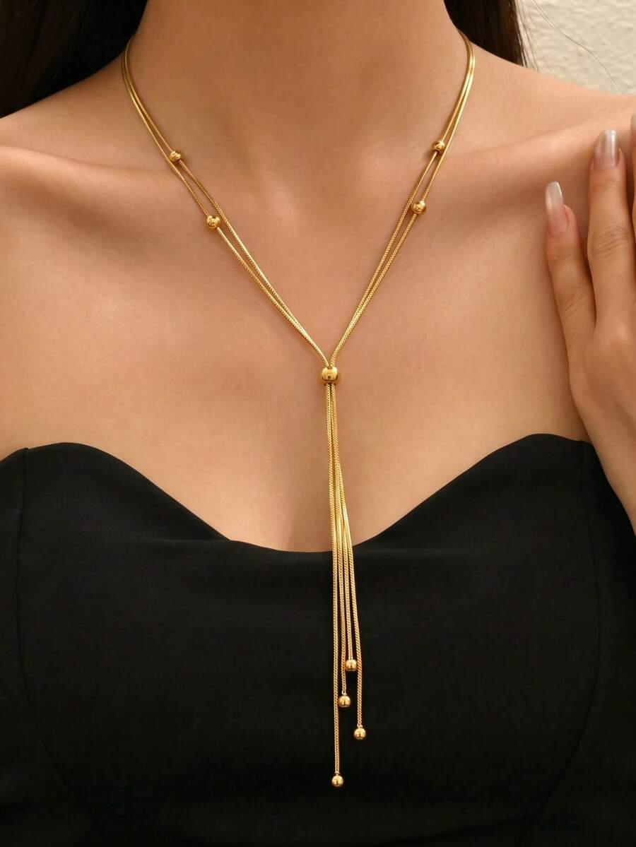 SHEIN قلادة متعددة الطبقات بسلسلة ثعبان وكرة معدنية