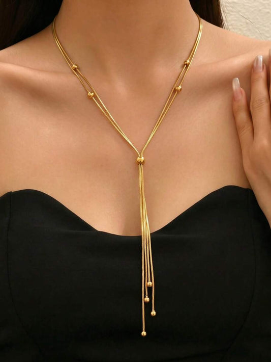 SHEIN قلادة متعددة الطبقات بسلسلة ثعبان وكرة معدنية