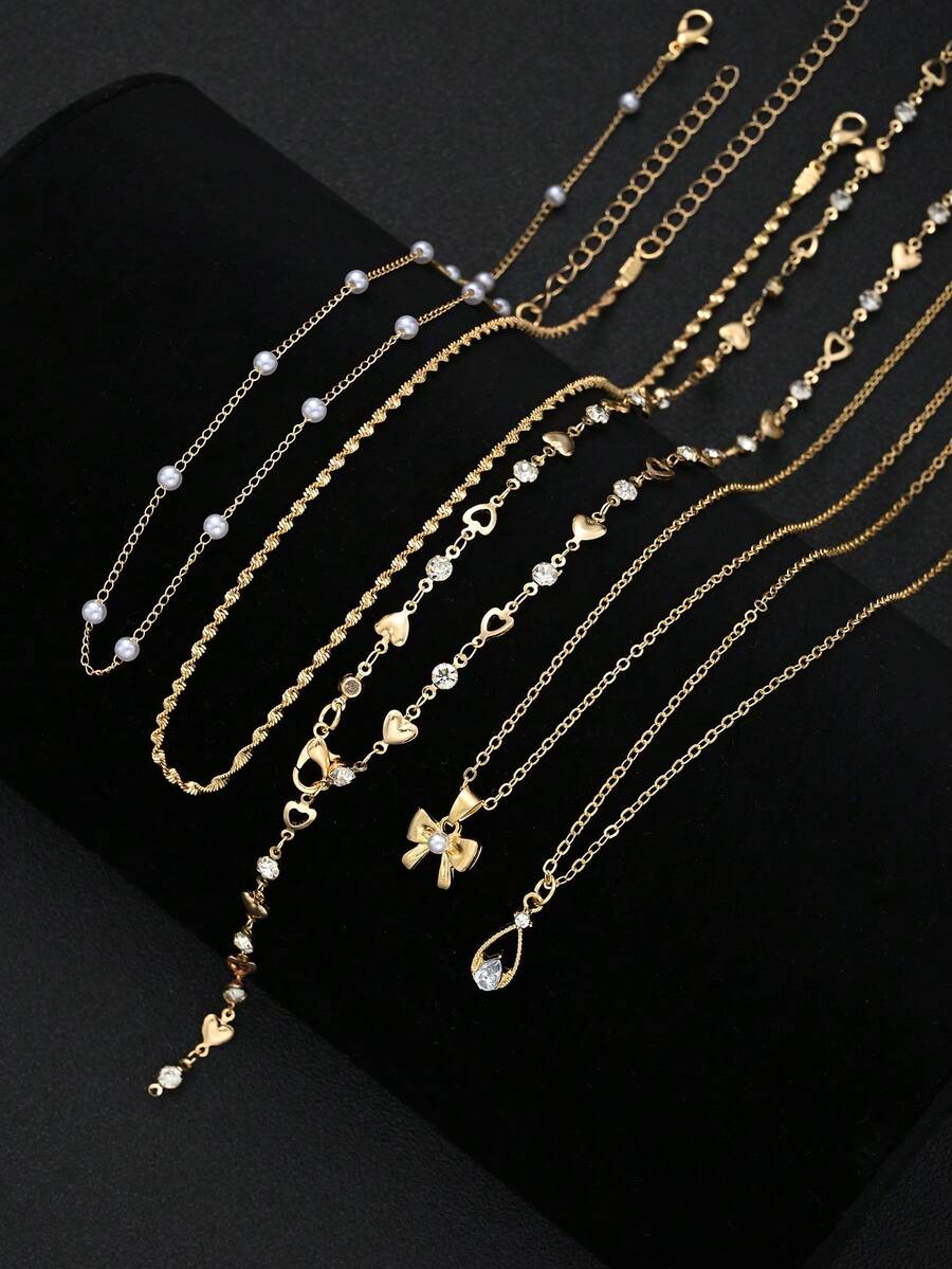 SHEIN طقم قلادات 5 قطع بأشكال متنوعة مرصعيين بالراينستون