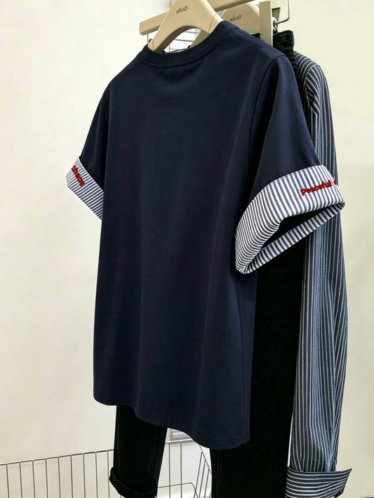 SHEIN Resyla تي شيرت نسائي بطبعة كرتونية بلون أزرق غامق