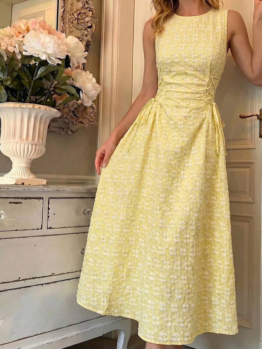 SHEIN MOD فستان أصفر للسهرة بربطة خصر