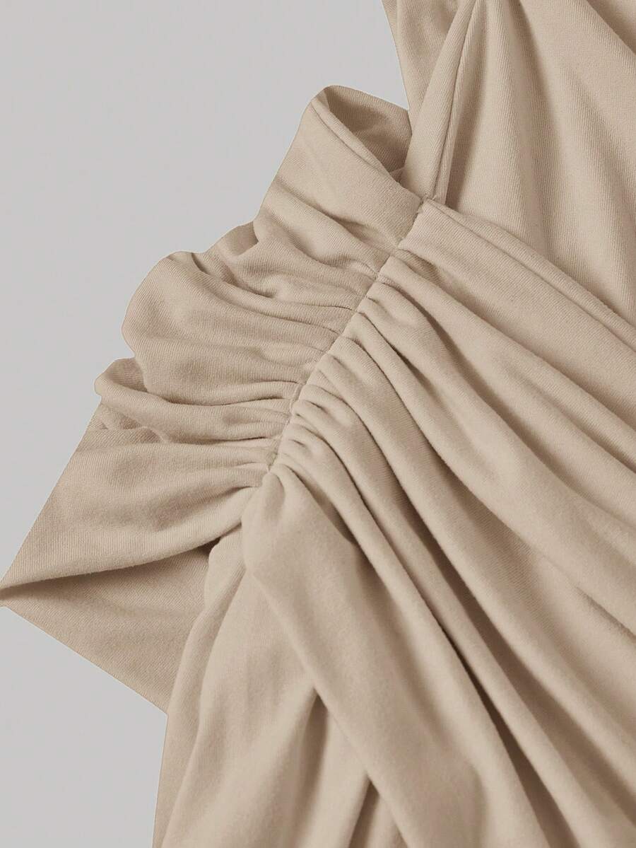 SHEIN فستان أنيق بكتف غير متماثل وخصر مشدود للحفلات بلون كاكي