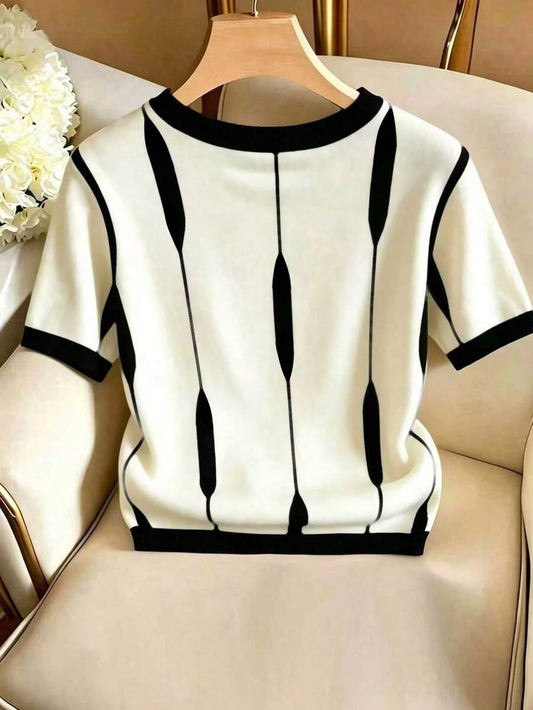 SHEIN Franclia تي شيرت نسائي كاجوال بياقة دائرية وأكمام قصيرة بلون بيج