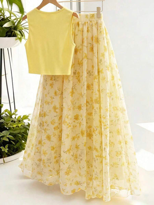 SHEIN GlowEve طقم كاميسول وتنورة بطبعة زهور
