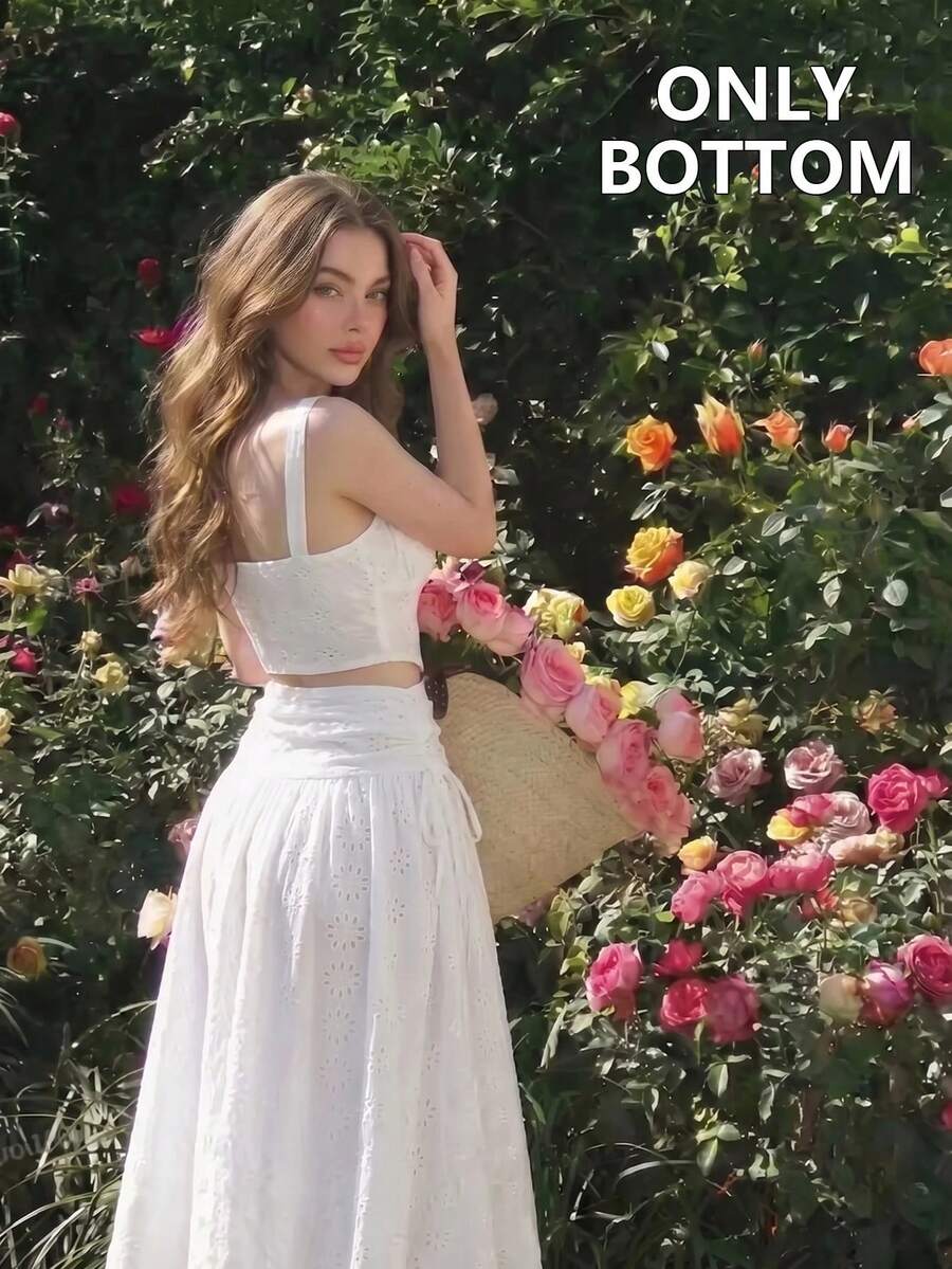 SHEIN MOD تنورة بلون بيج مطرزة بتصميم مجوف مزينة بفيونكة أنيقة