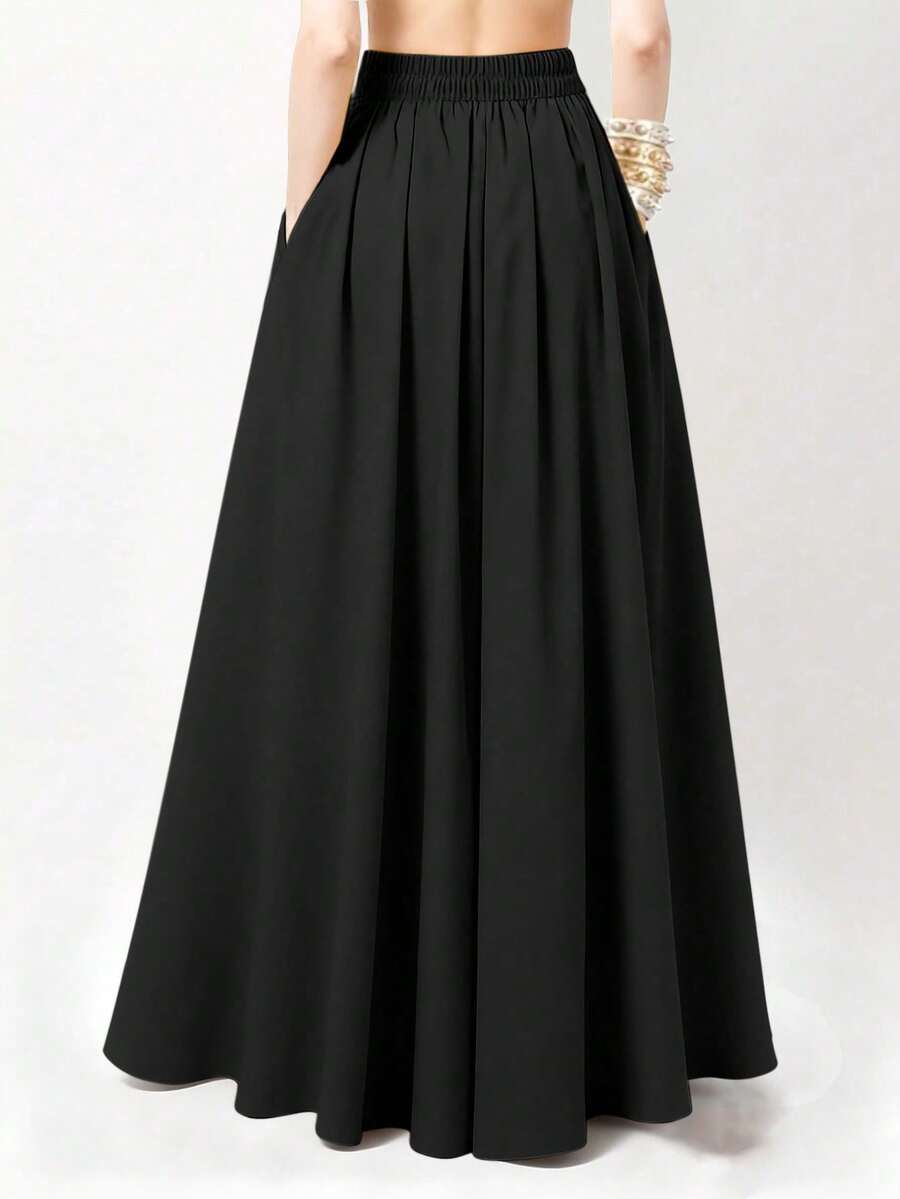 SHEIN تنورة ماكسي سوداء كاجوال بجيب جانبي