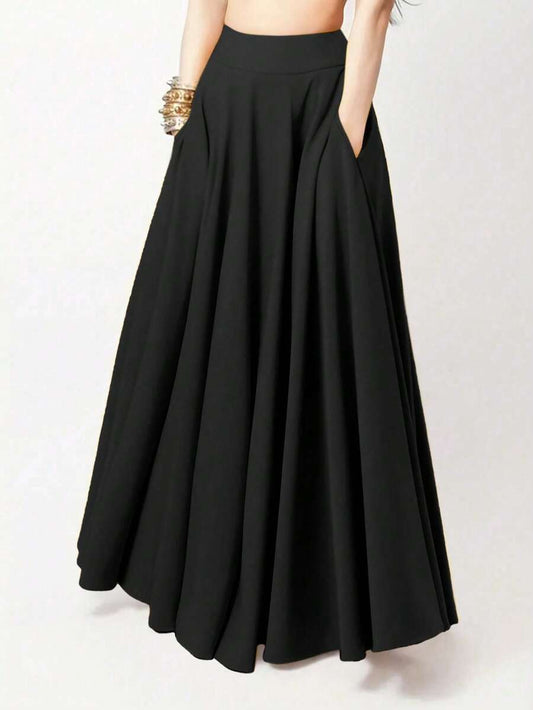 SHEIN تنورة ماكسي سوداء كاجوال بجيب جانبي