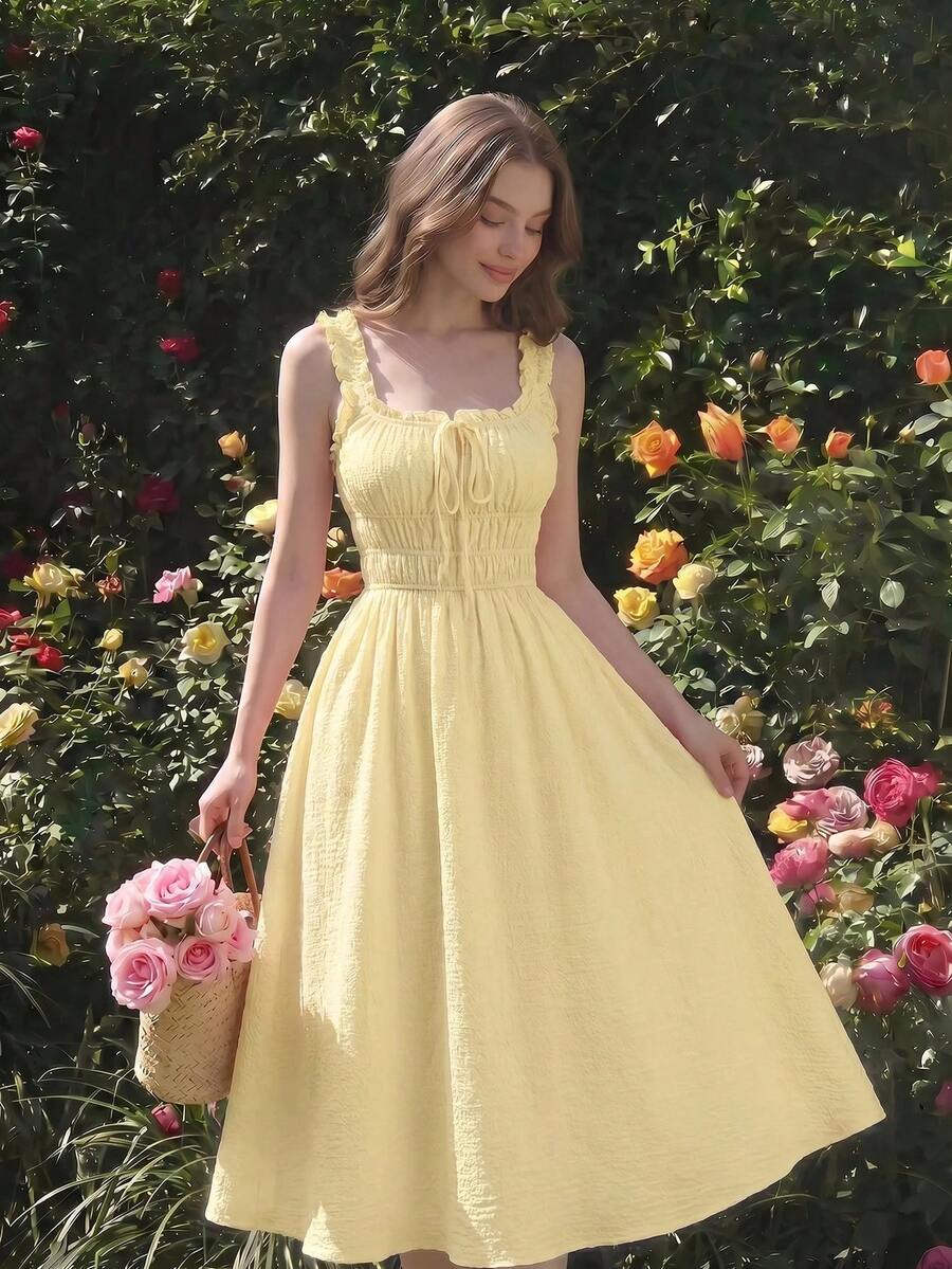 SHEIN MOD فستان أصفر بتصميم مطوي وبسيط