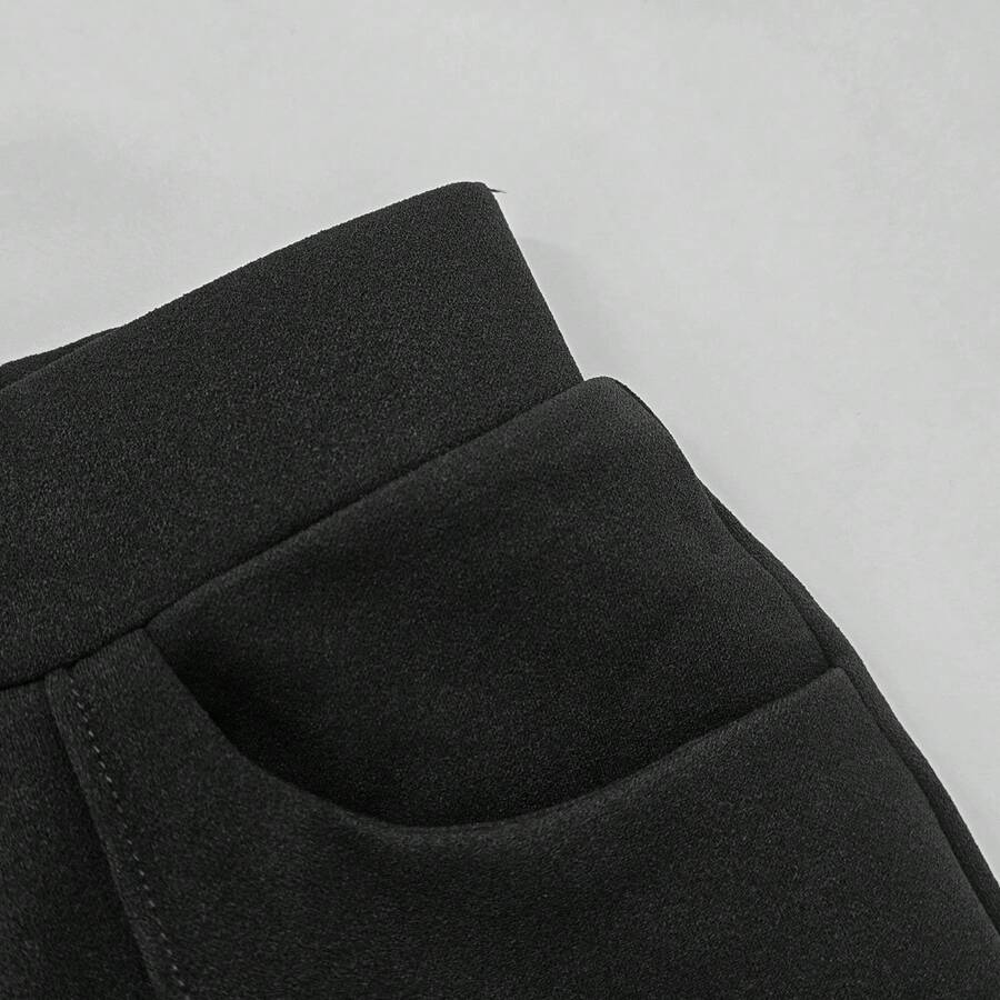 SHEIN بنطلون أسود واسع الساق بجيوب وقماش مرن