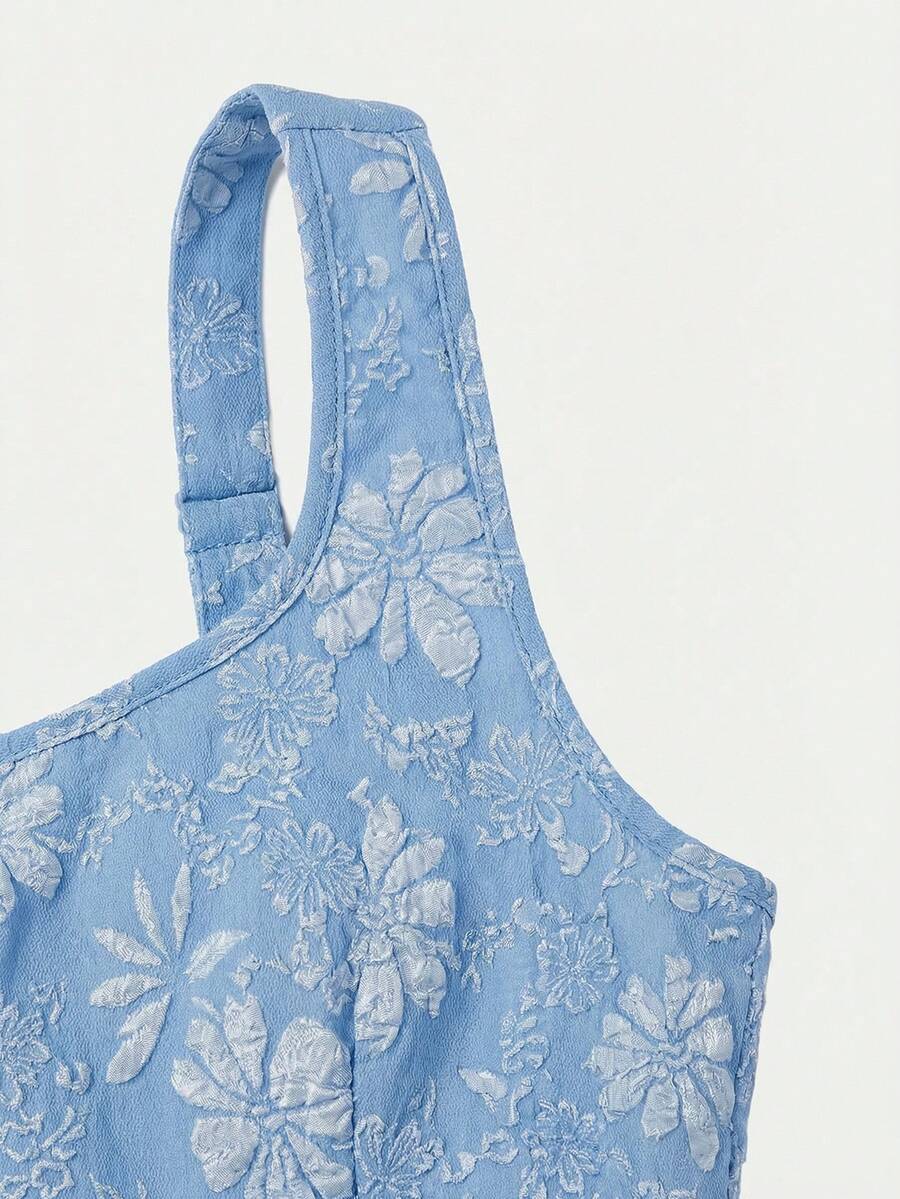 SHEIN Skyraze فستان من الجاكار بطراز عتيق بلون أزرق فاتح