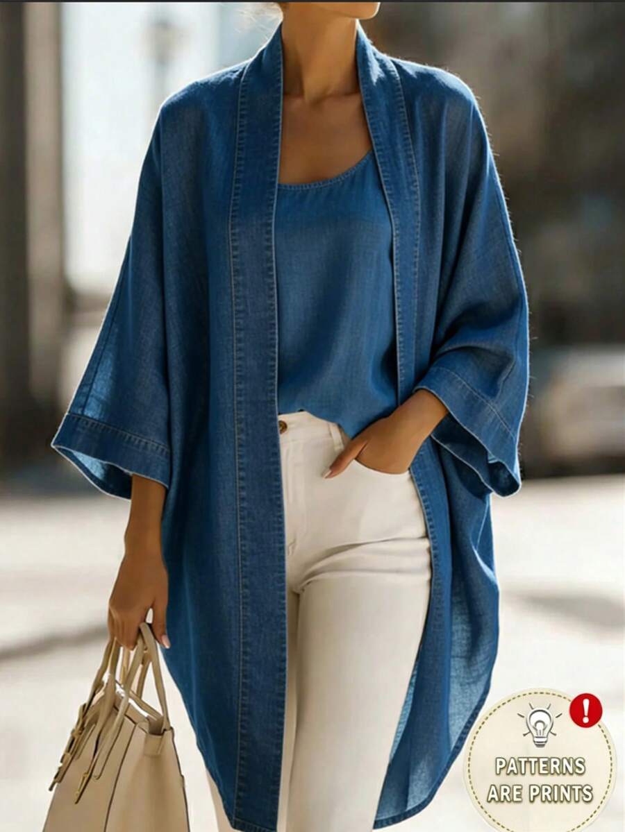 SHEIN كارديجان نسائي فضفاض بلون أزرق داكن