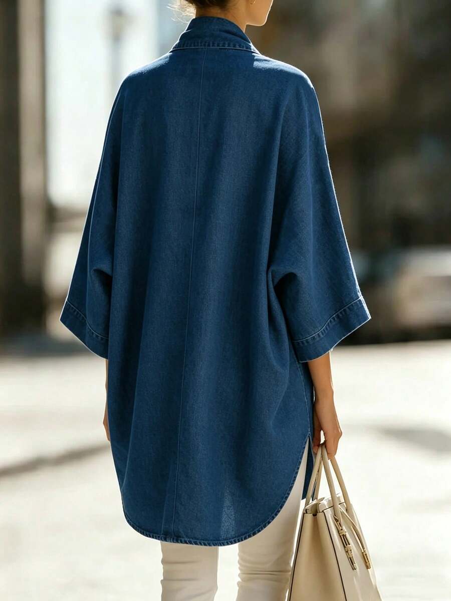 SHEIN كارديجان نسائي فضفاض بلون أزرق داكن