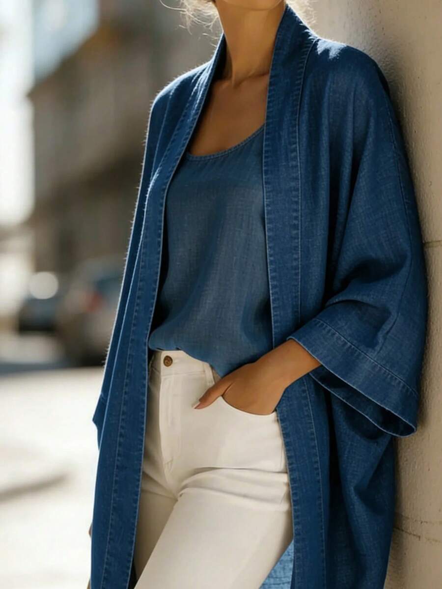 SHEIN كارديجان نسائي فضفاض بلون أزرق داكن