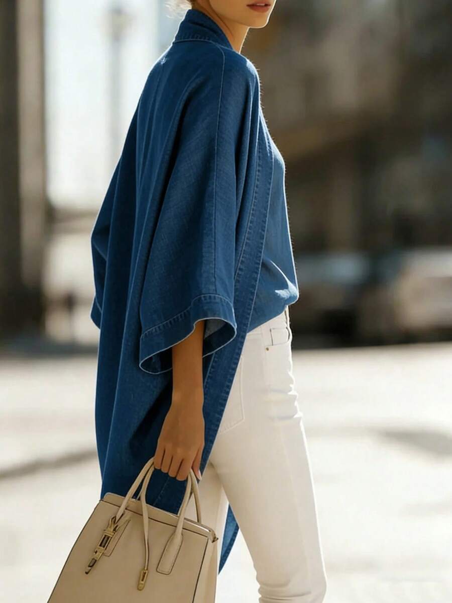 SHEIN كارديجان نسائي فضفاض بلون أزرق داكن