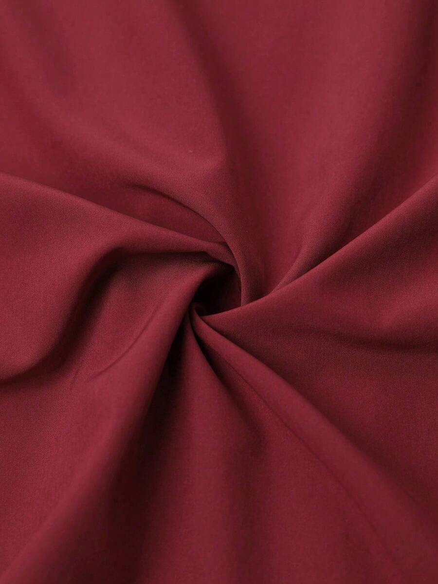 SHEIN Franclia A-Line فستان ساتان عنابي مزين بالخرز والدانتيل المتباين بقصة