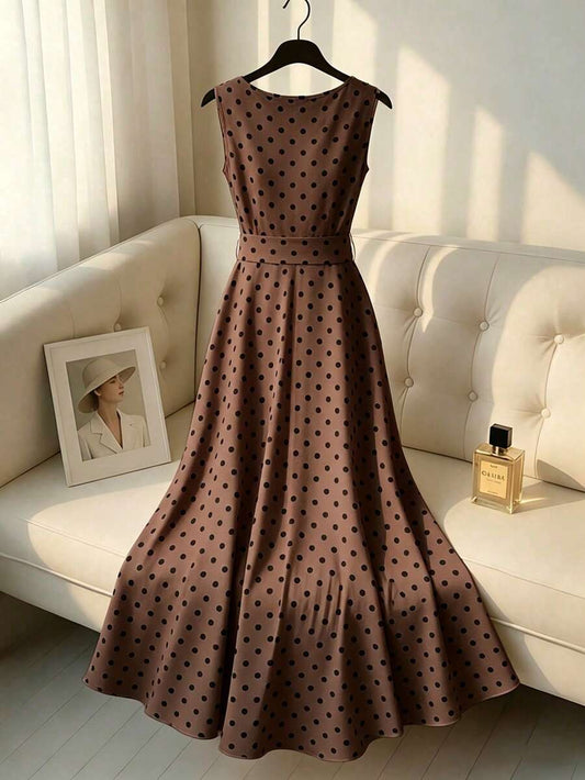 SHEIN Elenzga فستان بياقة كول ونقشة بولكا دوت لامعة وحزام فيونكة
