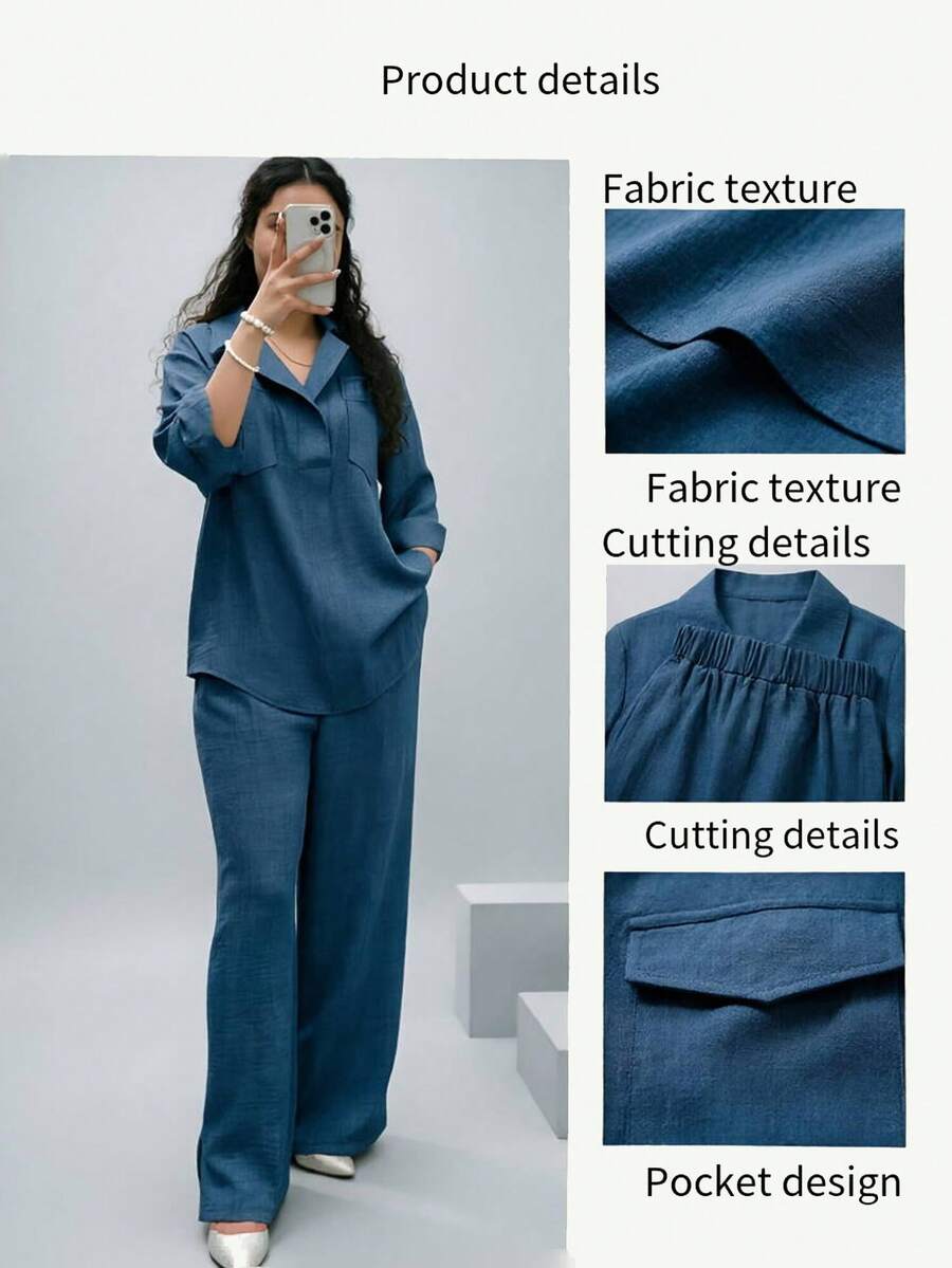 SHEIN Serisse طقم نسائي كاجوال من قطعتين باللون الأزرق