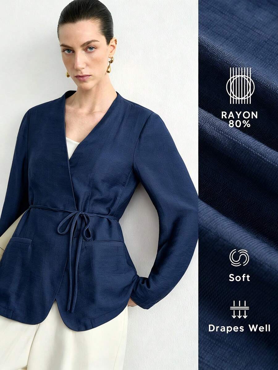 SHEIN Aalyst جاكيت نسائي كاجوال بلون أزرق كحلي بأكمام طويلة