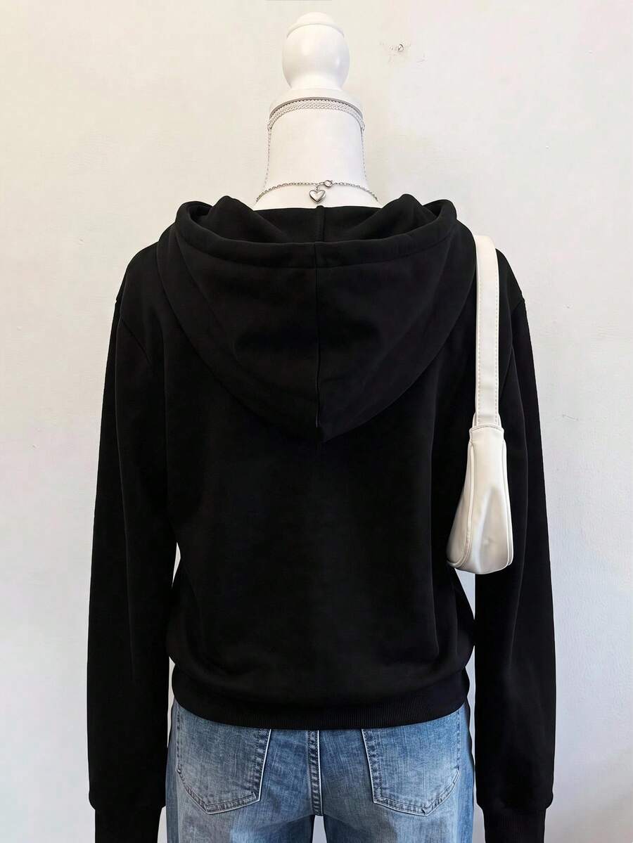 SHEIN EZwear بلوزة رياضية نسائية فضفاضة بسحاب ورباط بطبعة حصان