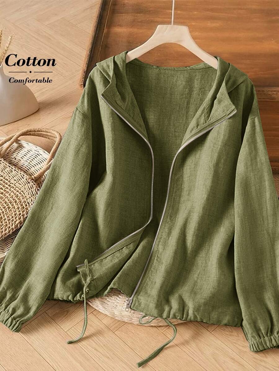 SHEIN Rusticease معطف نسائي بلون أخضر زيتوني