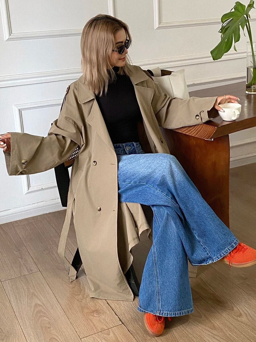 SHEIN DAZY معطف ترنش نسائي فضفاض متوسط الطول