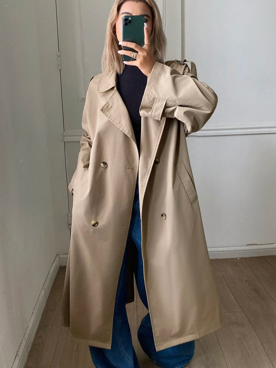 SHEIN DAZY معطف ترنش نسائي فضفاض متوسط الطول