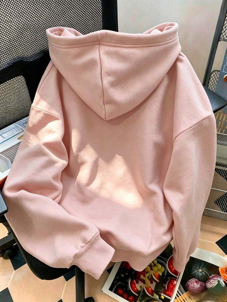 SHEIN هودي نسائي لطيف بطبعة دب مخططة ورباط وقصة فضفاضة