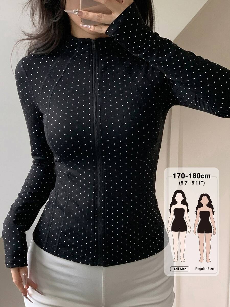 SHEIN Dazy Tall بلوزة نسائية بأكمام طويلة وأزرار أمامية ونقشة نقاط