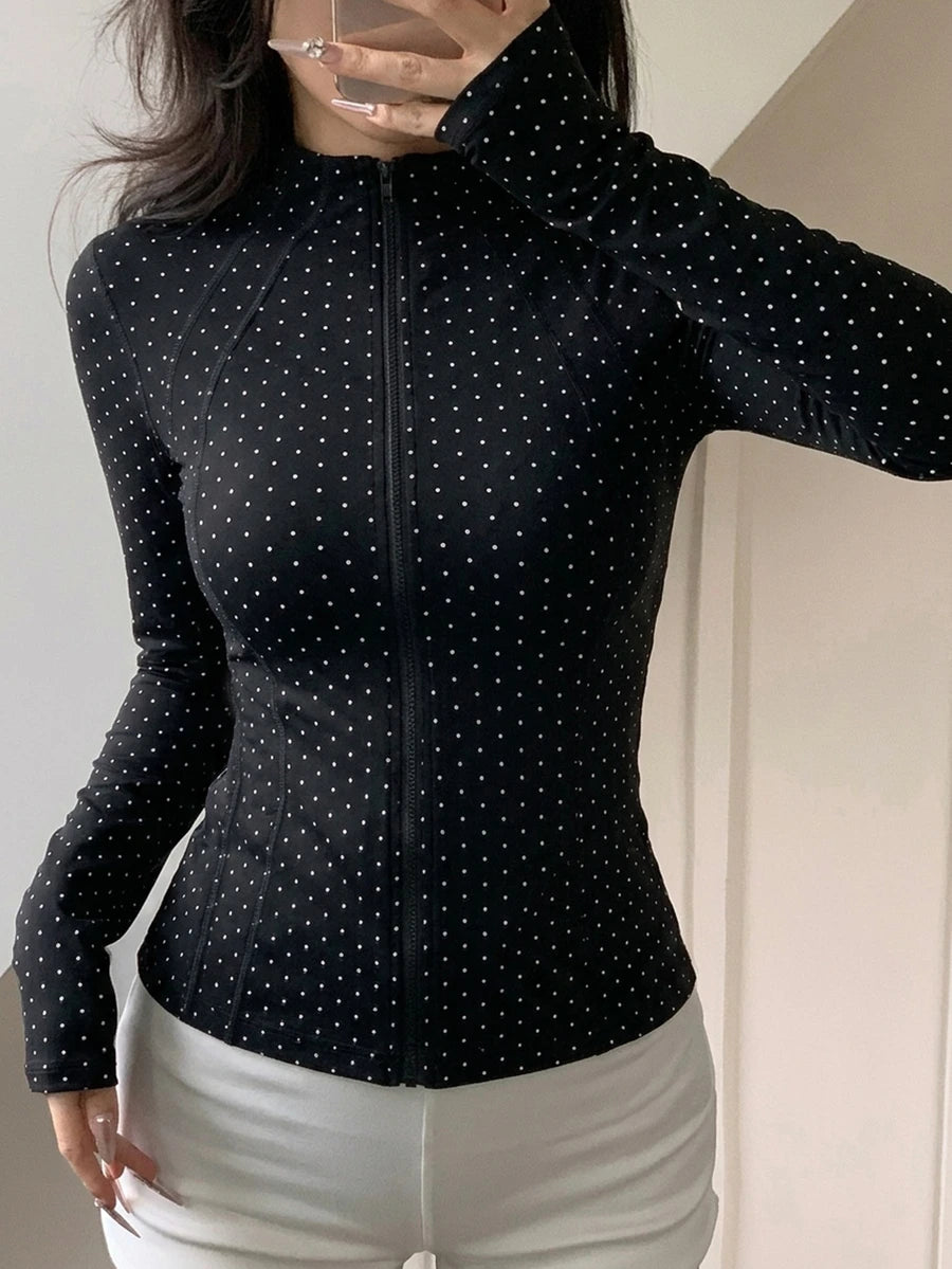 SHEIN Dazy Tall بلوزة نسائية بأكمام طويلة وأزرار أمامية ونقشة نقاط