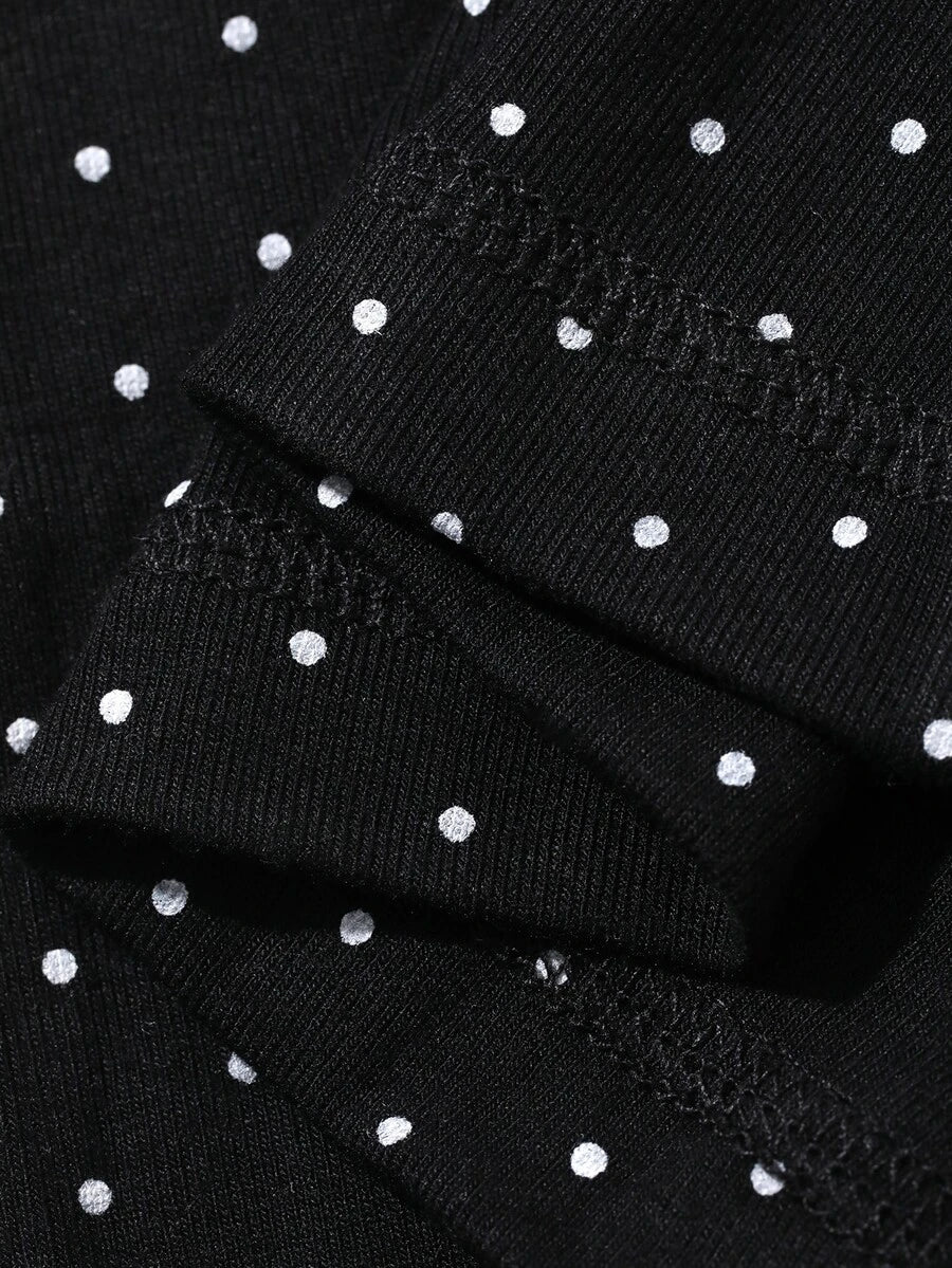 SHEIN Dazy Tall بلوزة نسائية بأكمام طويلة وأزرار أمامية ونقشة نقاط