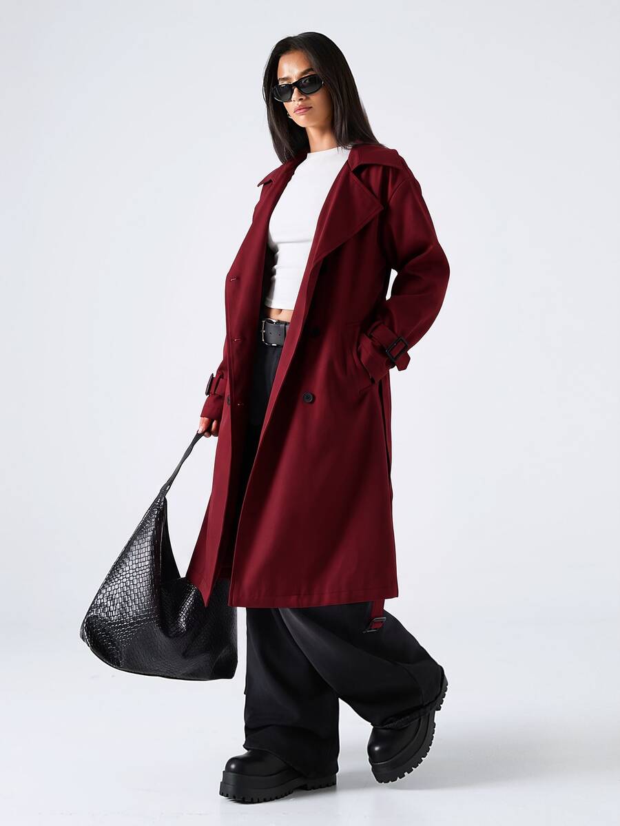 SHEIN EZwear معطف ترنش نسائي كاجوال مزدوج الصدر