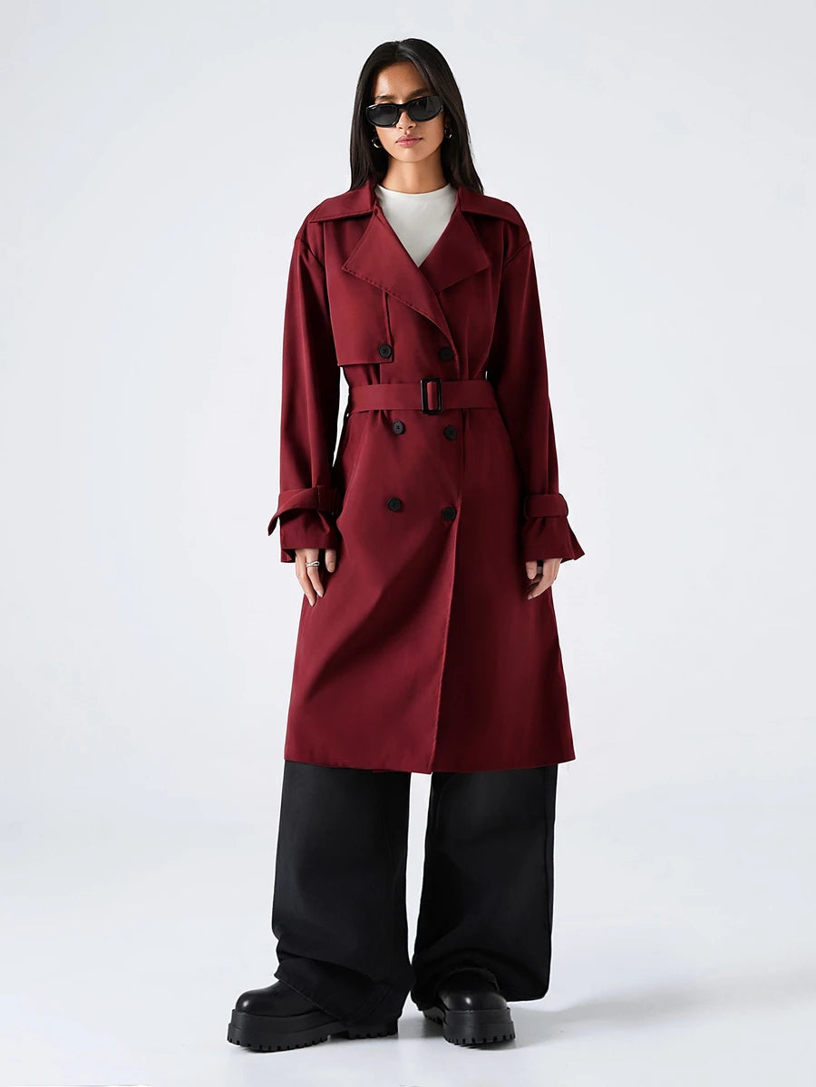 SHEIN EZwear معطف ترنش نسائي كاجوال مزدوج الصدر