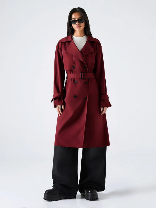 SHEIN EZwear معطف ترنش نسائي كاجوال مزدوج الصدر