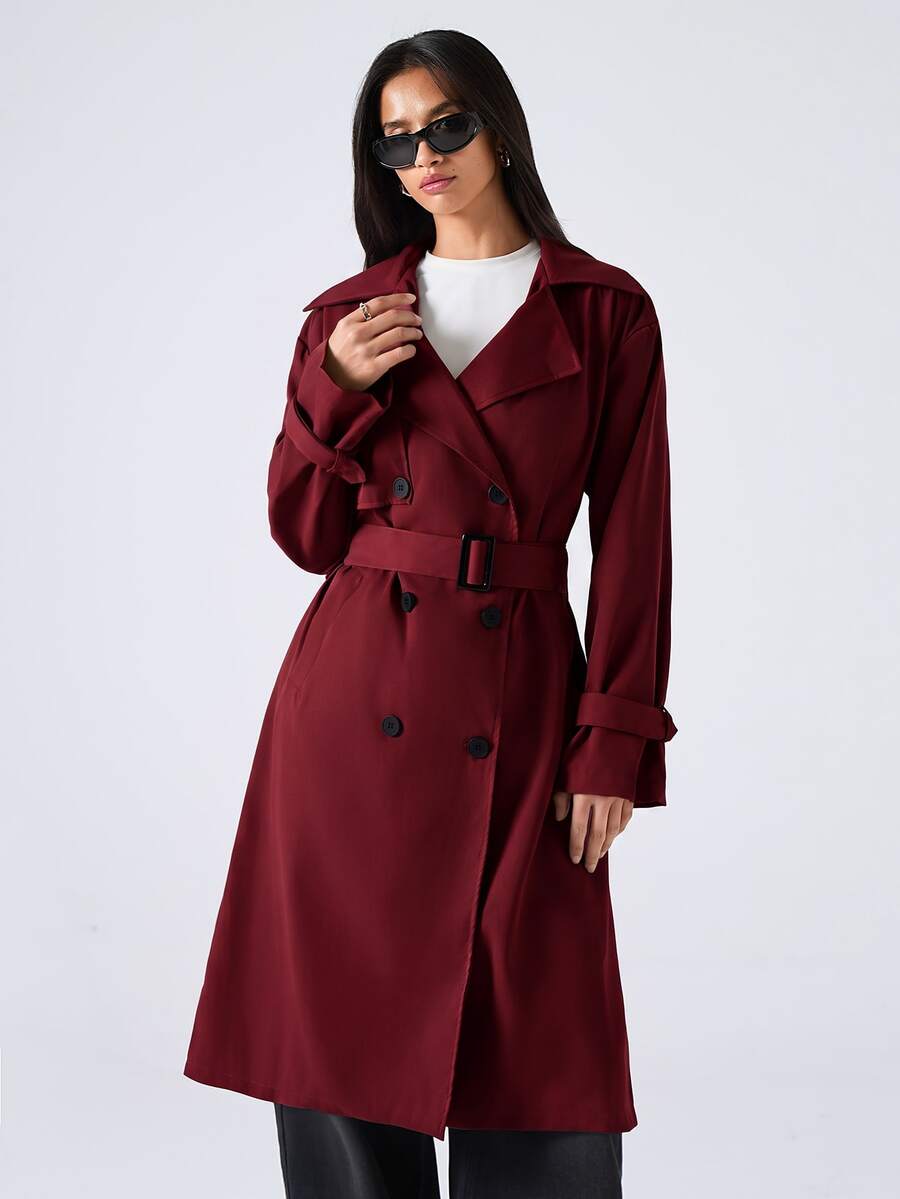 SHEIN EZwear معطف ترنش نسائي كاجوال مزدوج الصدر