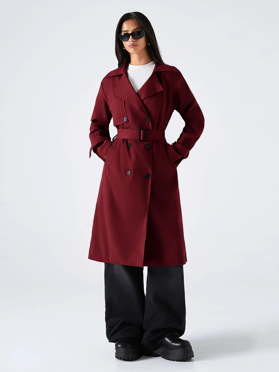 SHEIN EZwear معطف ترنش نسائي كاجوال مزدوج الصدر