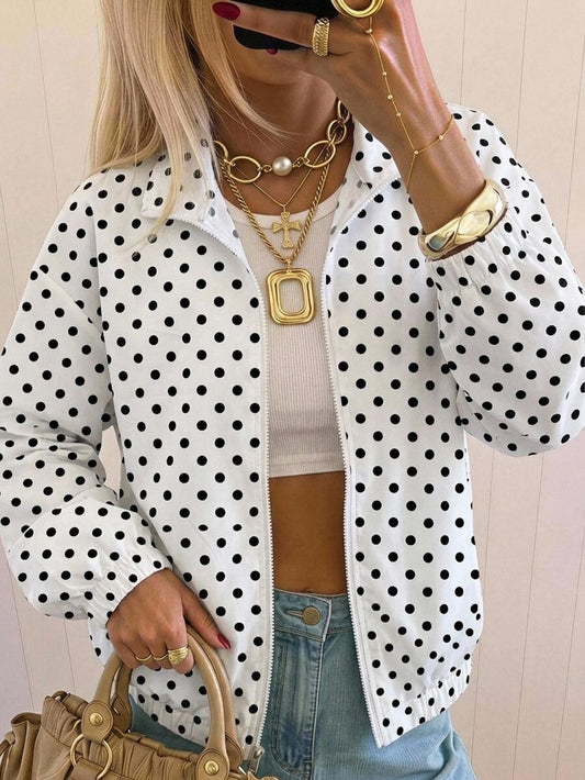 SHEIN EZwear جاكيت نسائي خفيف بسحاب ونقشة نقاط بولكا