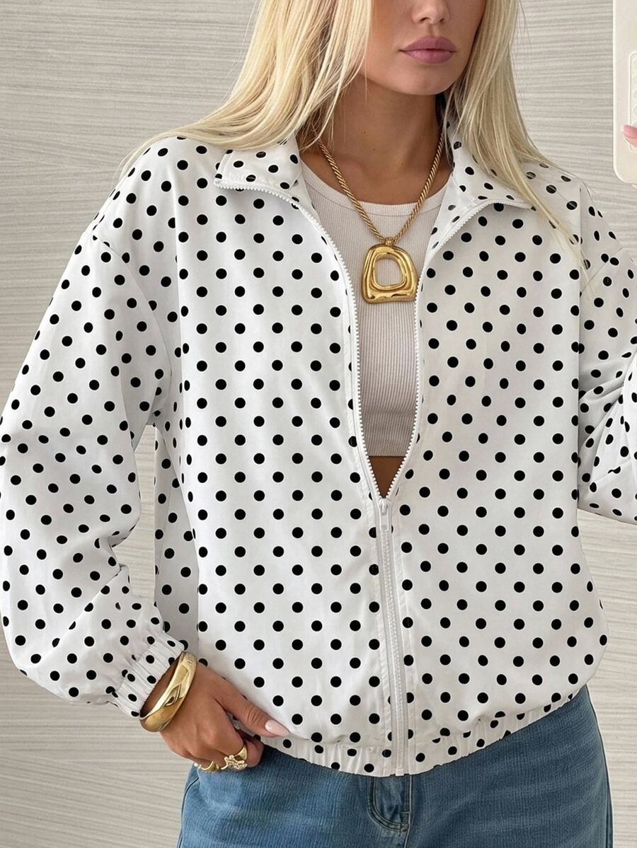 SHEIN EZwear جاكيت نسائي خفيف بسحاب ونقشة نقاط بولكا
