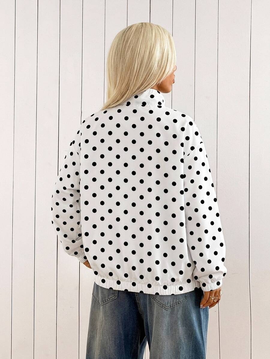 SHEIN EZwear جاكيت نسائي خفيف بسحاب ونقشة نقاط بولكا