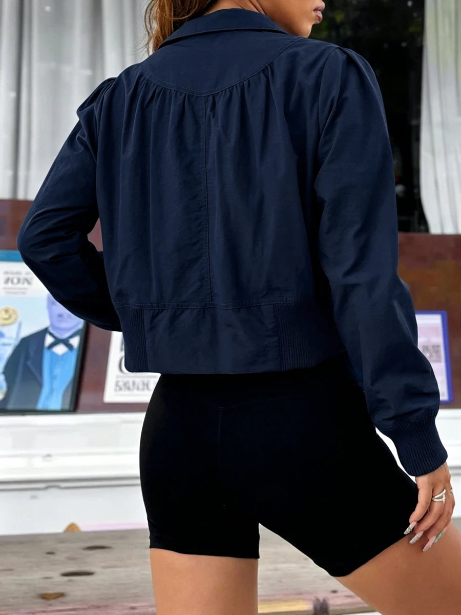 SHEIN EZwear جاكيت نسائي قصيرة بقصة ضيقة وياقة واقفة