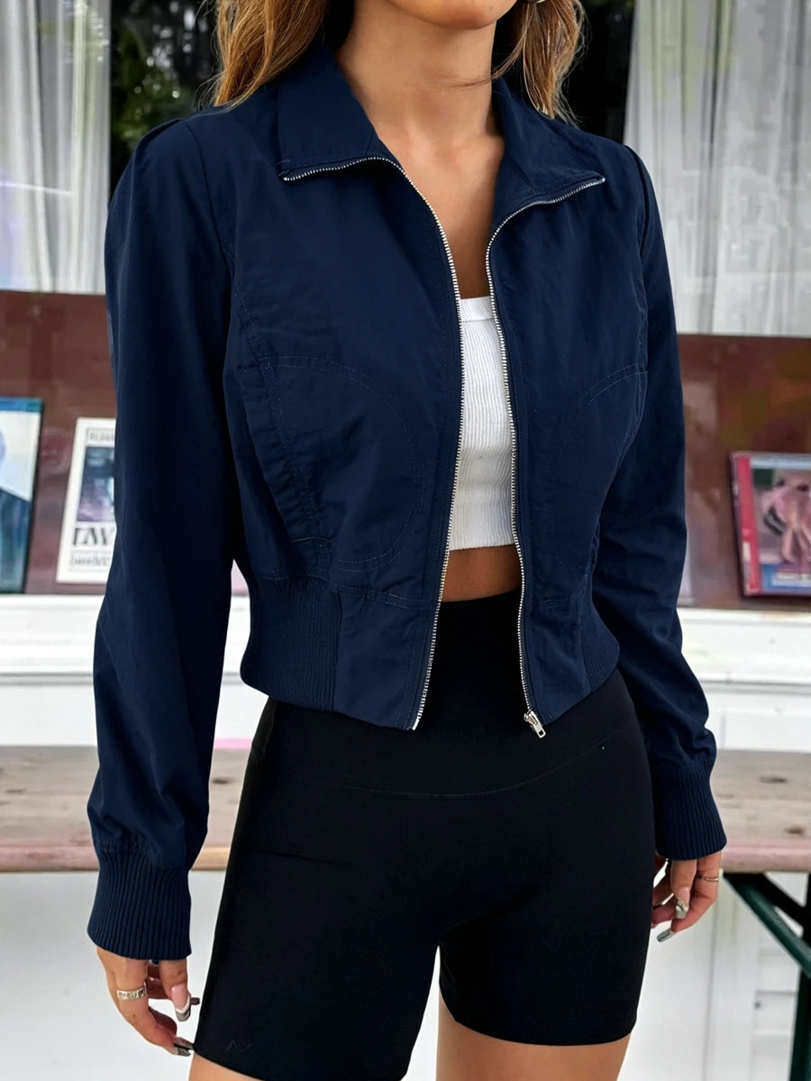 SHEIN EZwear جاكيت نسائي قصيرة بقصة ضيقة وياقة واقفة