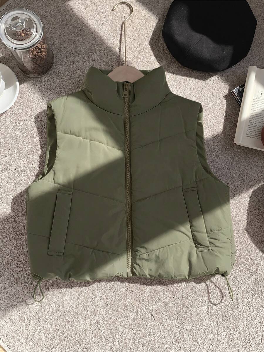 SHEIN Comfortcana جاكيت نسائية قصيرة مبطنة بسحاب وجيوب