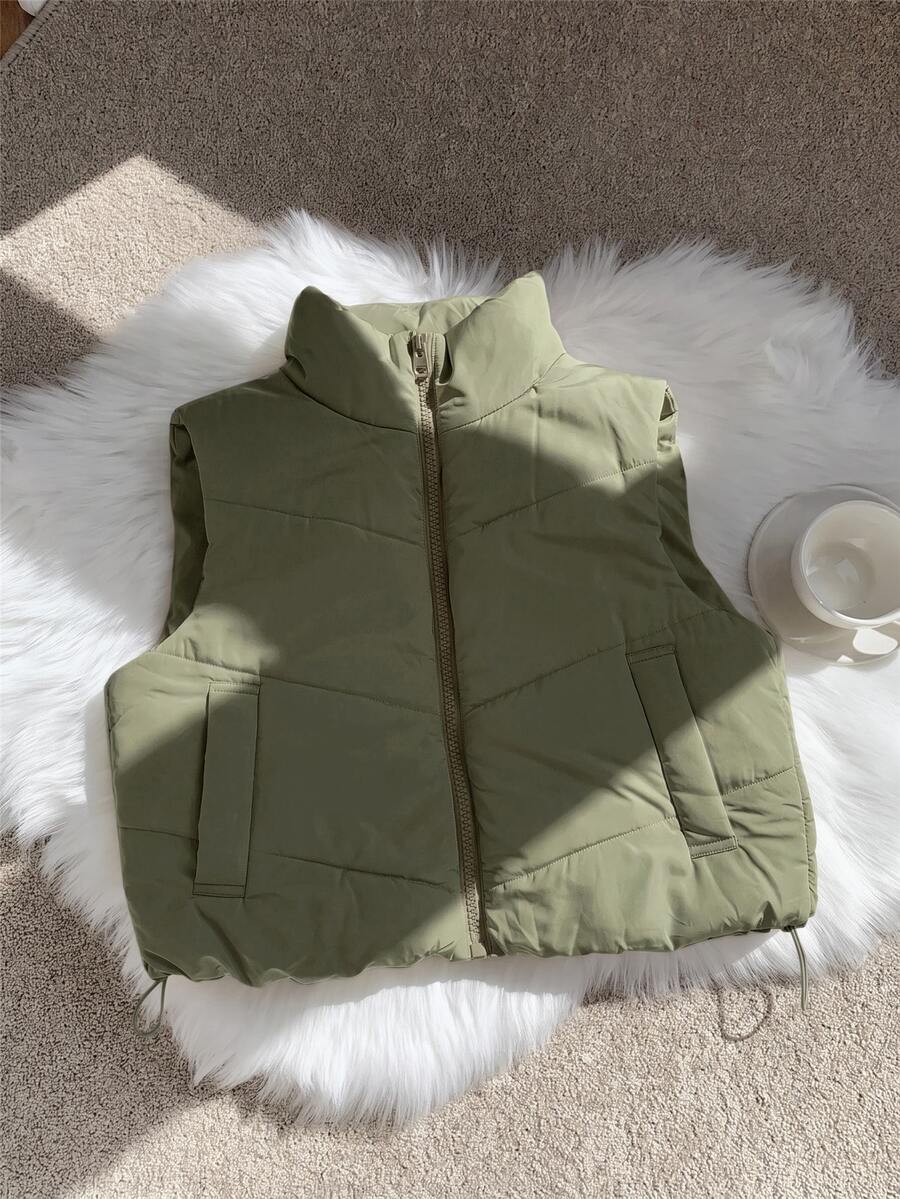 SHEIN Comfortcana جاكيت نسائية قصيرة مبطنة بسحاب وجيوب