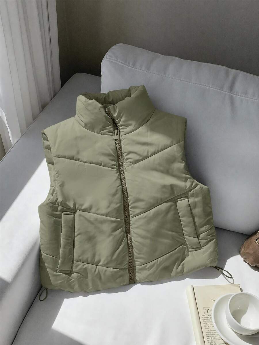 SHEIN Comfortcana جاكيت نسائية قصيرة مبطنة بسحاب وجيوب