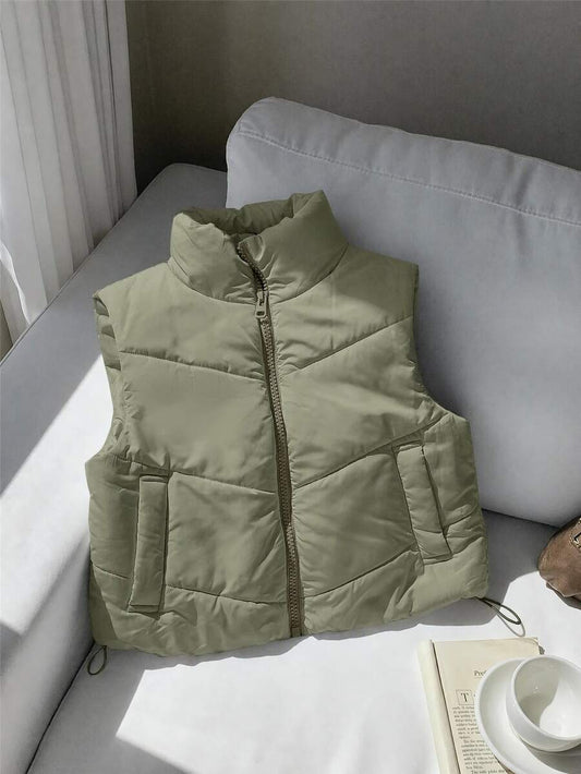SHEIN Comfortcana جاكيت نسائية قصيرة مبطنة بسحاب وجيوب