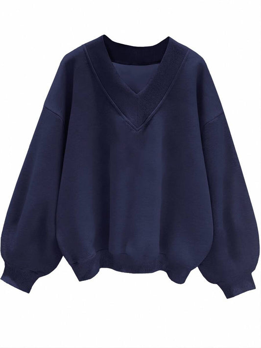 SHEIN EZwear سويت شيرت نسائي بلون أزرق داكن وقصة فضفاضة