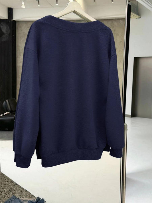 SHEIN EZwear سويت شيرت نسائي بلون أزرق داكن وقصة فضفاضة