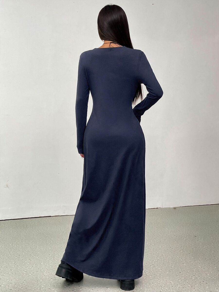 SHEIN EZwear كارديجان نسائي طويل ضيق بأزرار بلون أزرق داكن