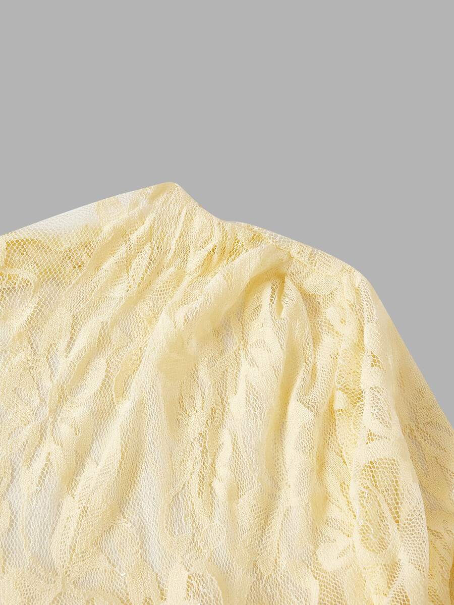 SHEIN MOD فستان بكتف غير متماثل بتطريز دانتيل وأكمام جرسية